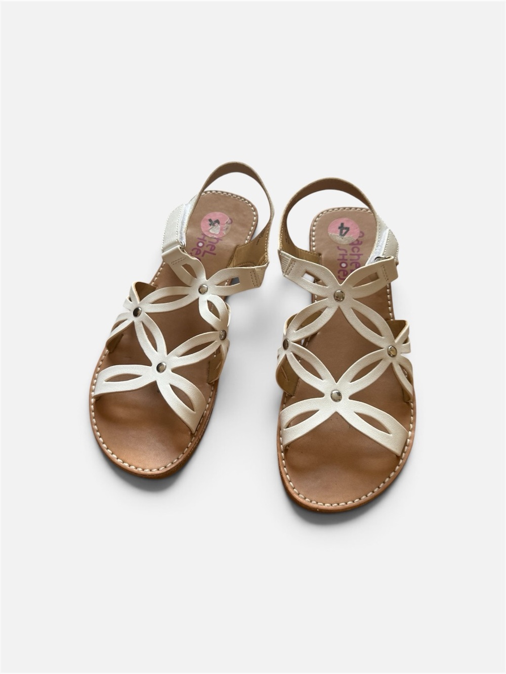 Big Girls’ Metallic Ivory Floral Cutout Slingback Sandals